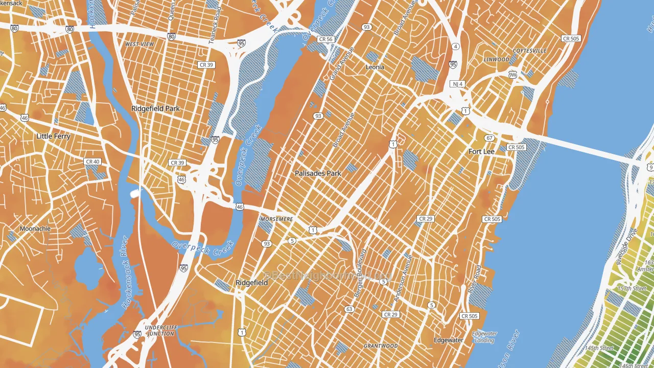 Transit Grade map of Koreatown, Palisades Park, NJ