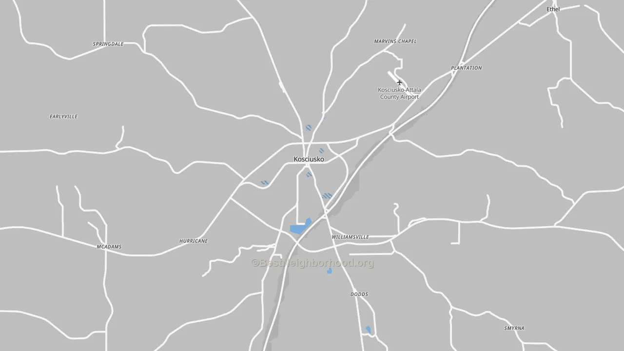 Transit Grade map of Kosciusko, MS
