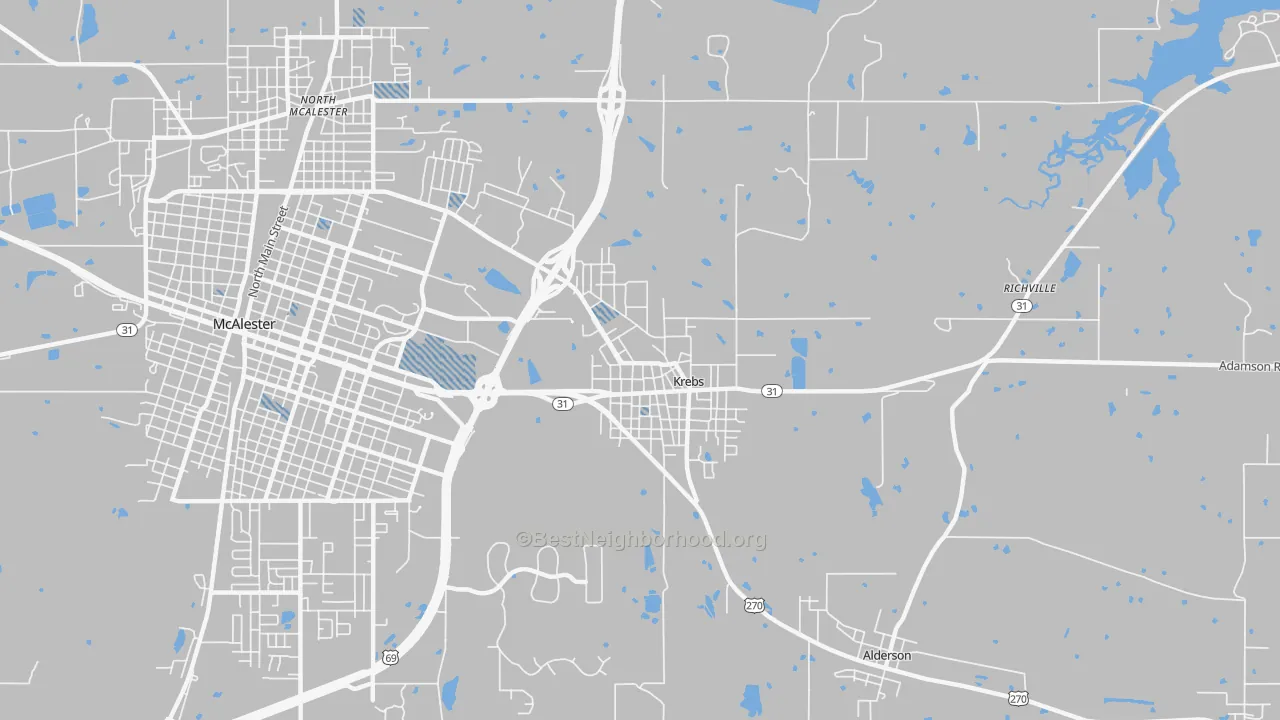 Transit Grade map of Krebs, OK