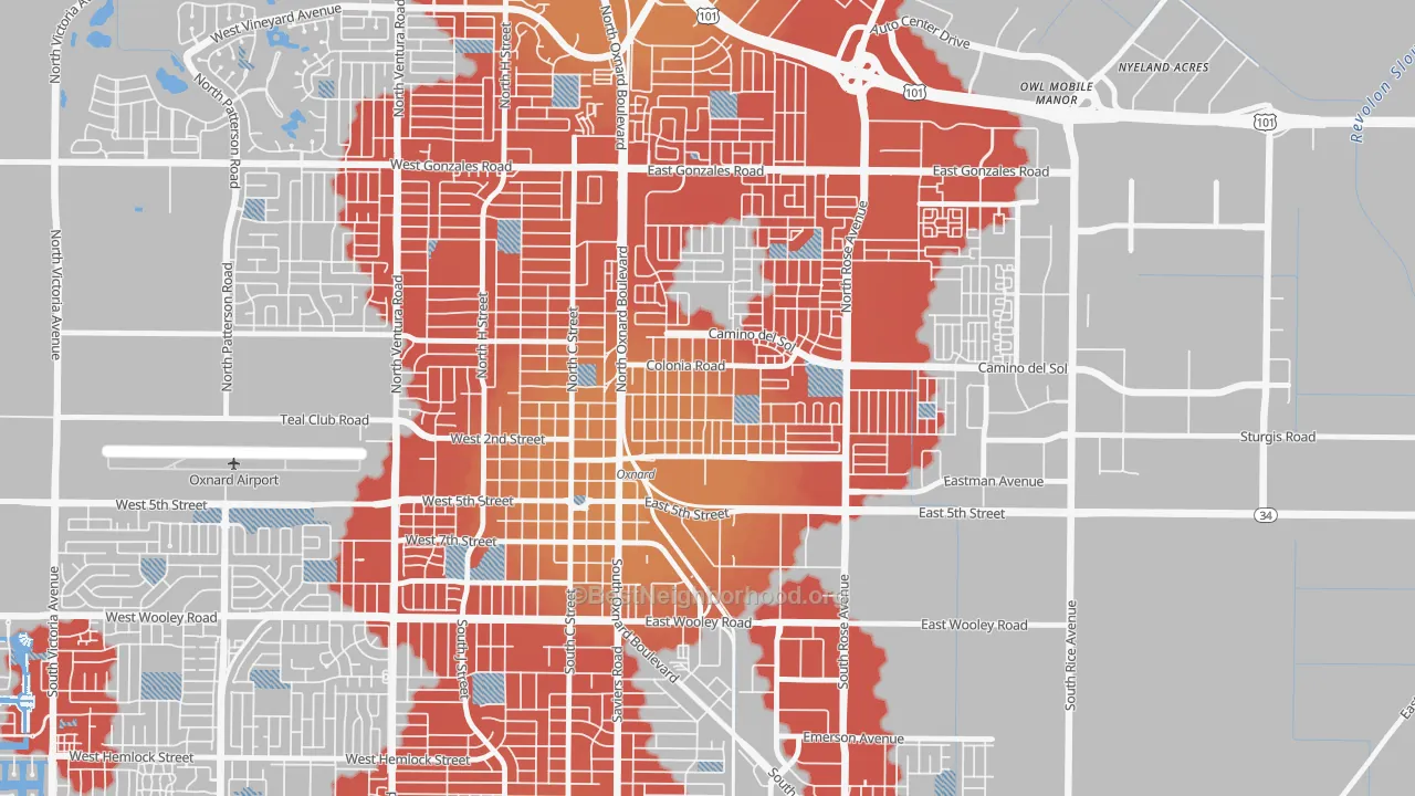 Transit Grade map of La Colonia, Oxnard, CA