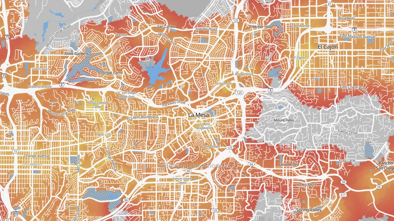 Transit Grade map of La Mesa, CA
