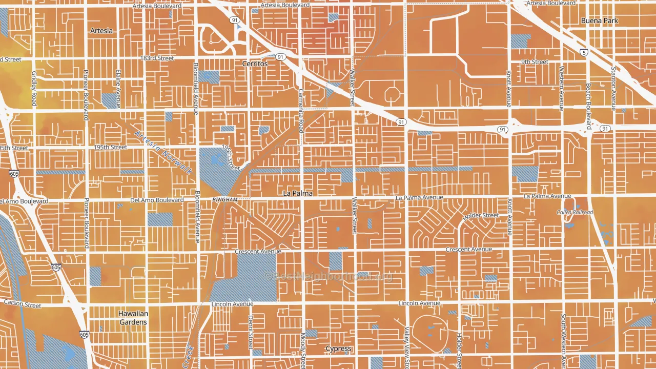 Transit Grade map of La Palma, CA