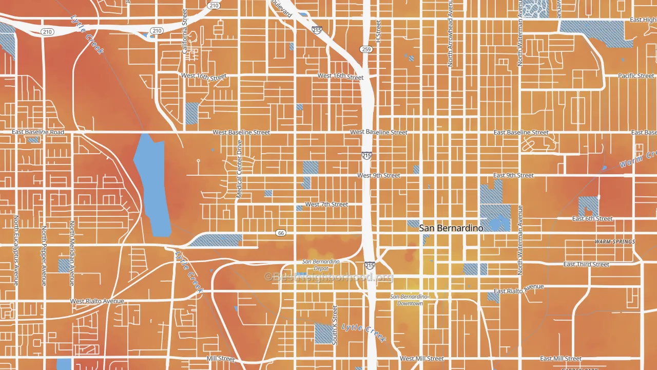 Transit Grade map of La Plaza, San Bernardino, CA
