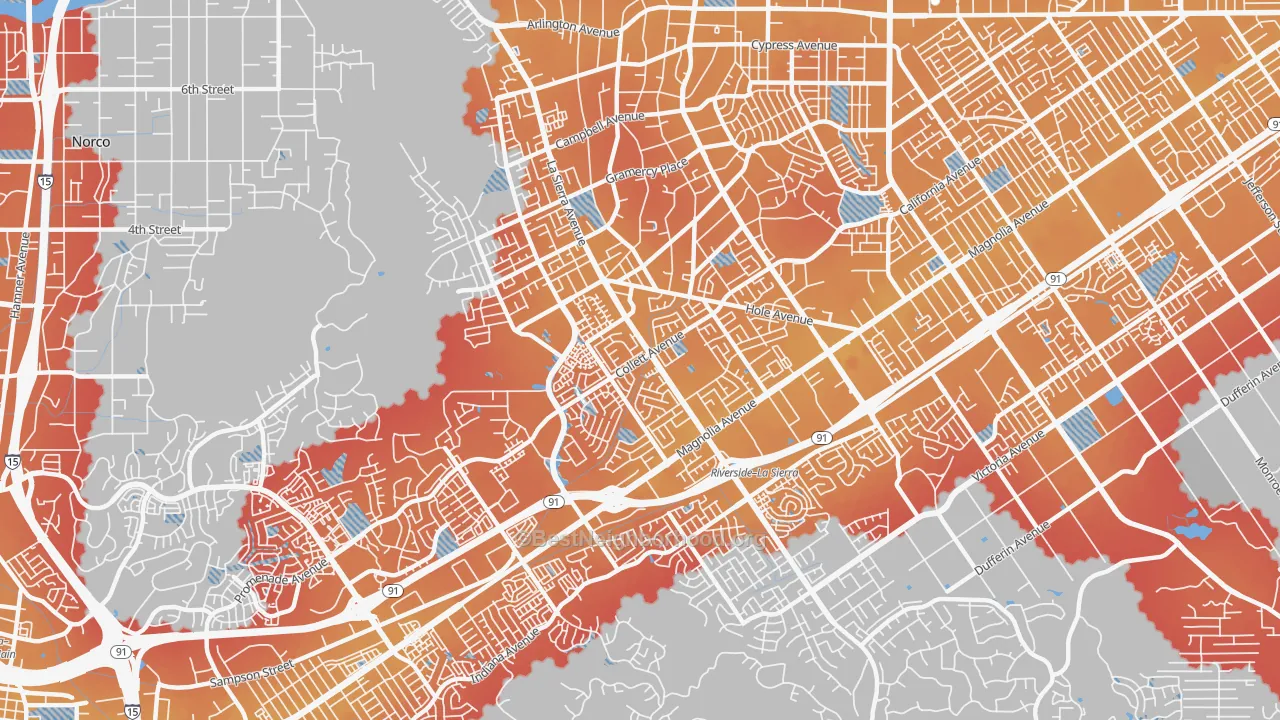 Transit Grade map of La Sierra, Riverside, CA