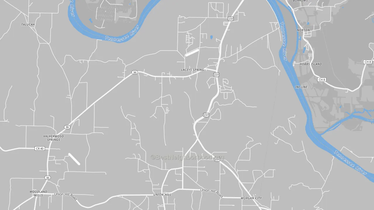Transit Grade map of Laceys Spring, AL
