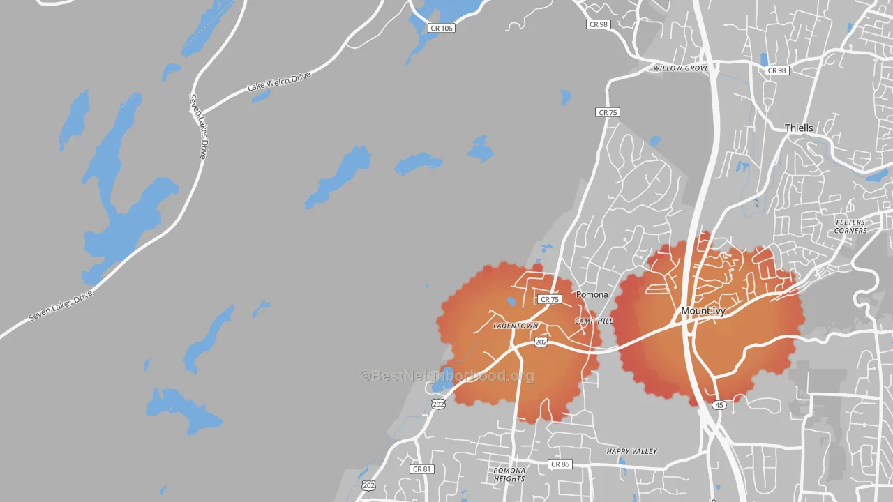 Transit Grade map of Ladentown, NY