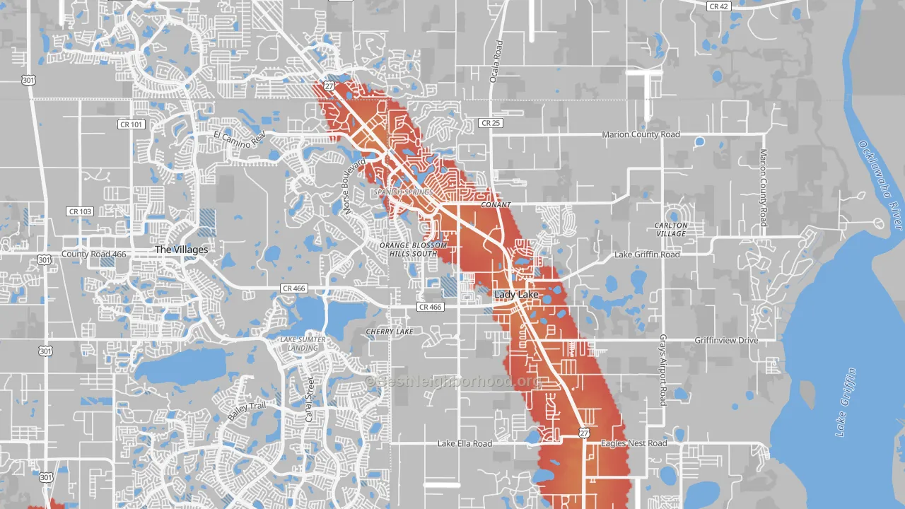 Transit Grade map of Lady Lake, FL