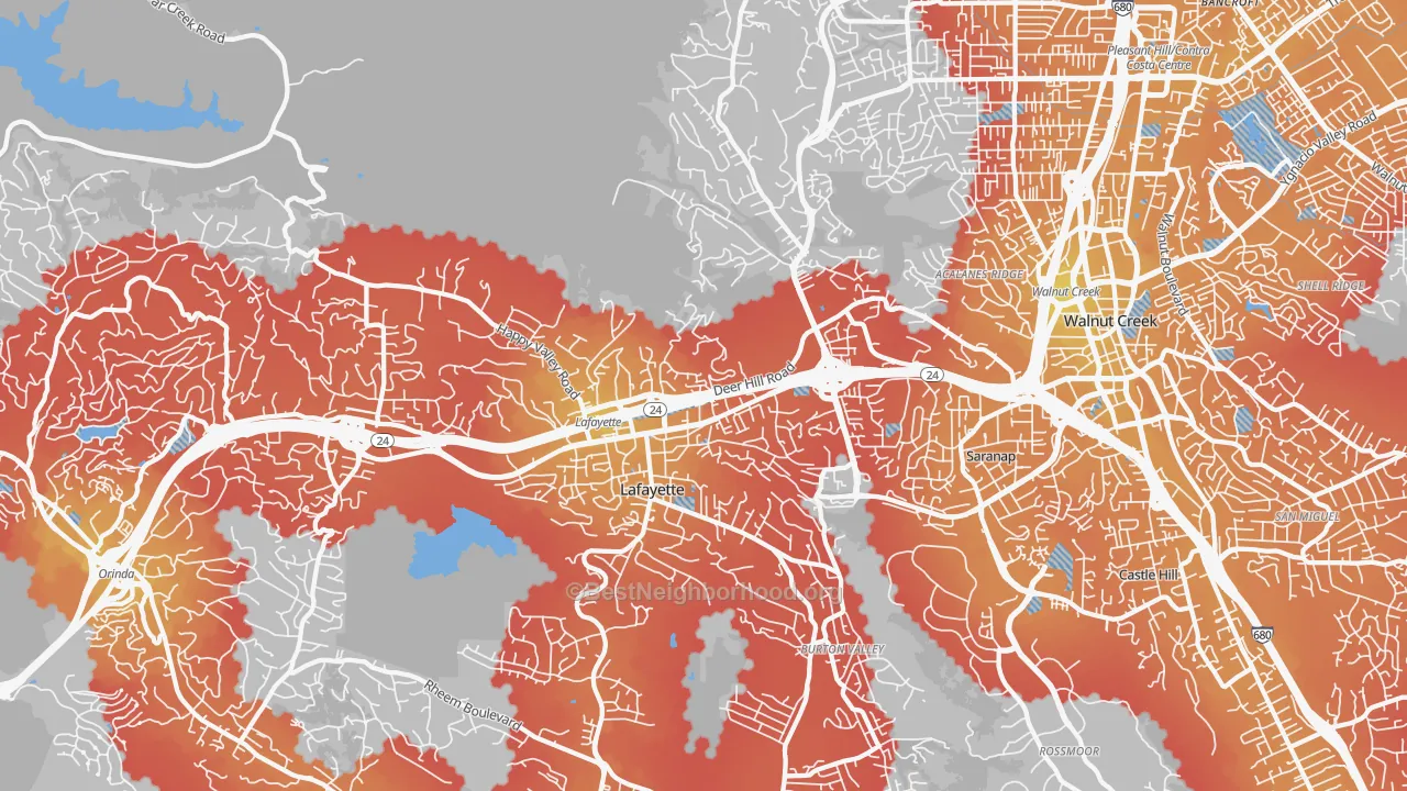 Transit Grade map of Lafayette, CA