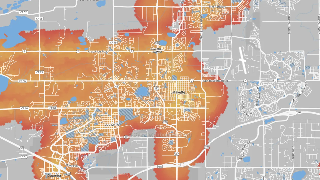 Transit Grade map of Lafayette, CO