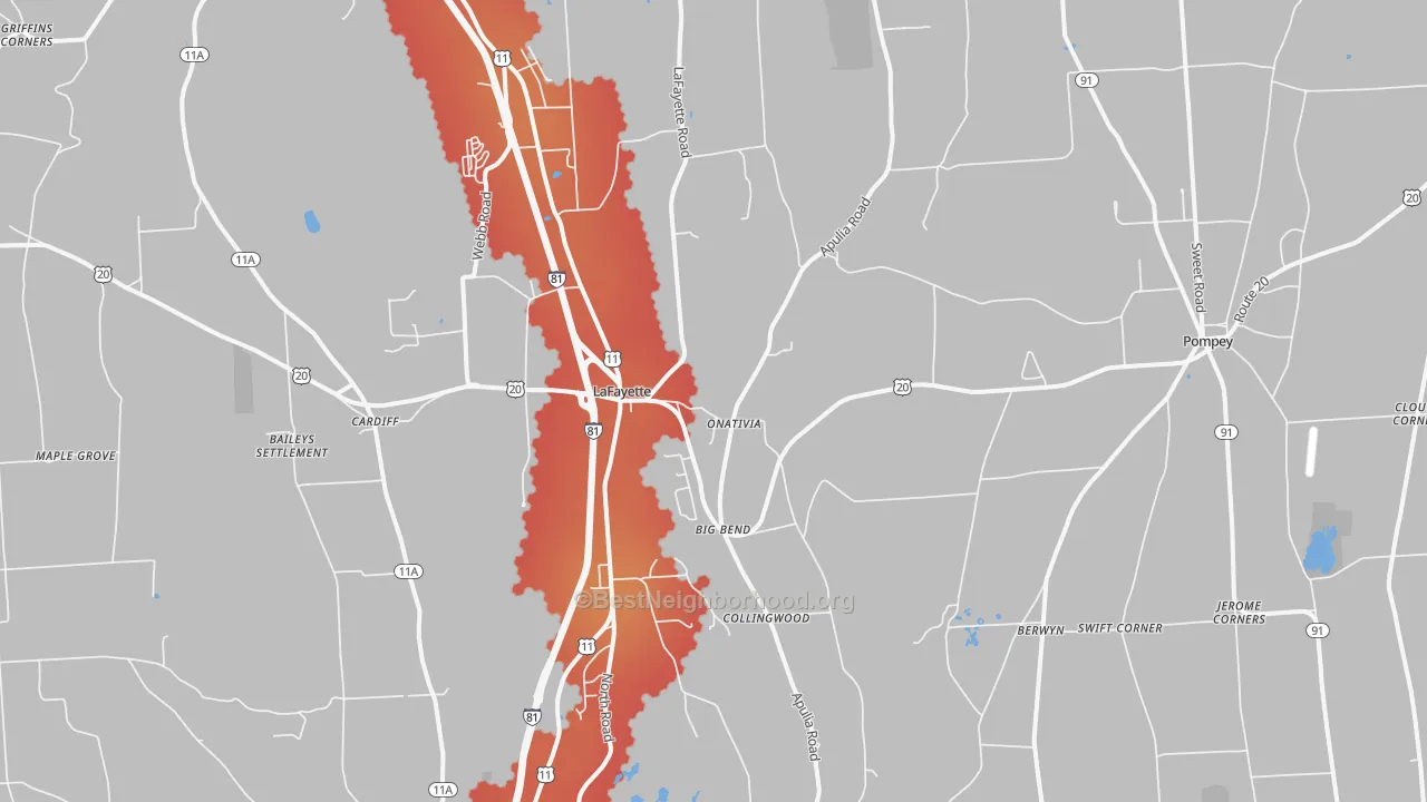 Transit Grade map of Lafayette, NY