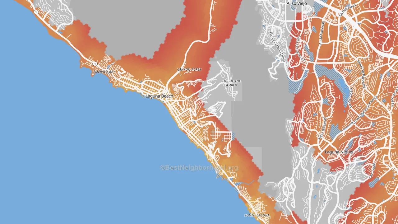 Transit Grade map of Laguna Beach, CA