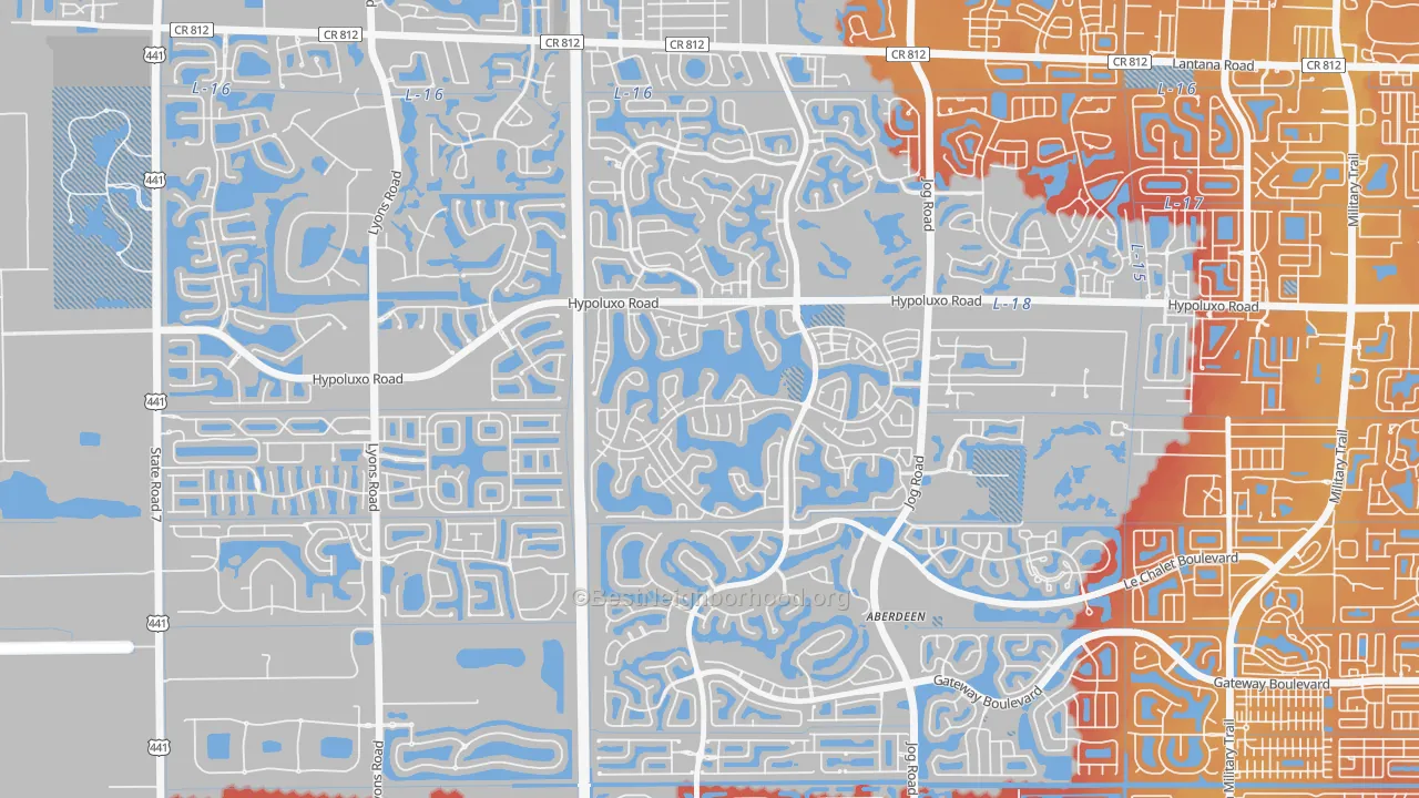 Transit Grade map of Lake Charleston, Lake Worth, FL