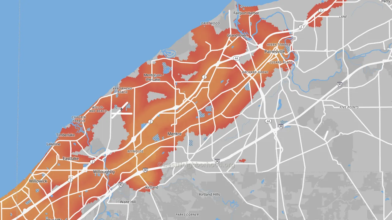 Transit Grade map of Lake County, OH