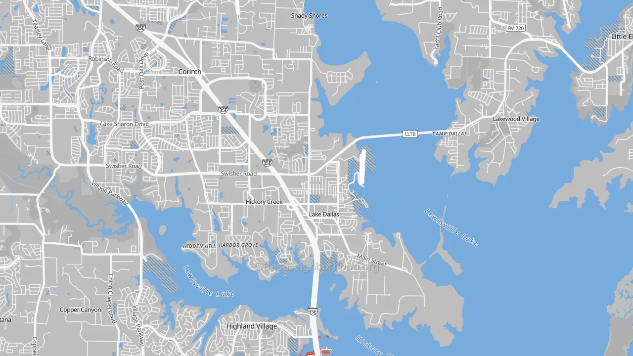Transit Grade map of Lake Dallas, TX