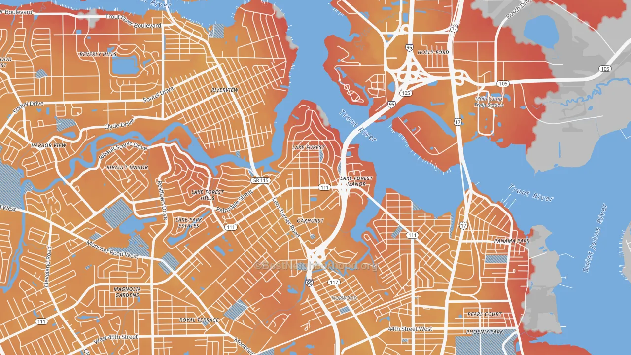 Transit Grade map of Lake Forest, Jacksonville, FL