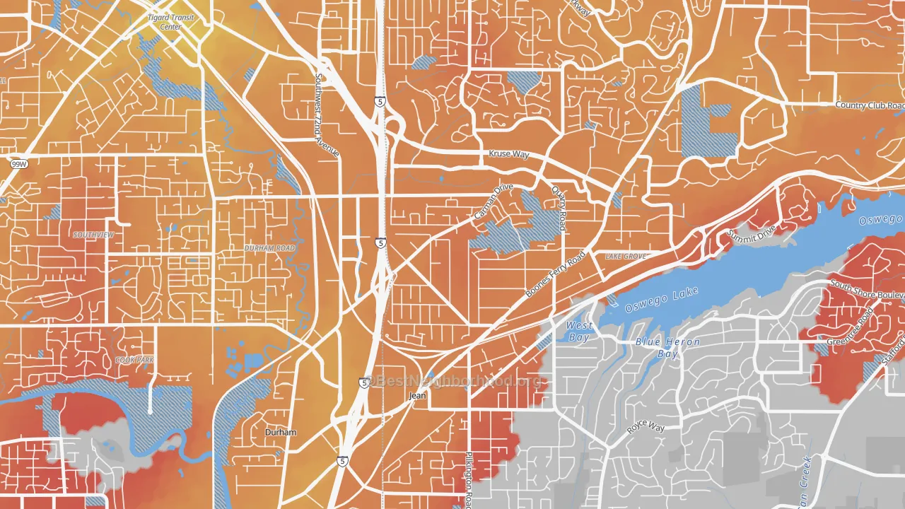 Transit Grade map of Lake Forest, Lake Oswego, OR