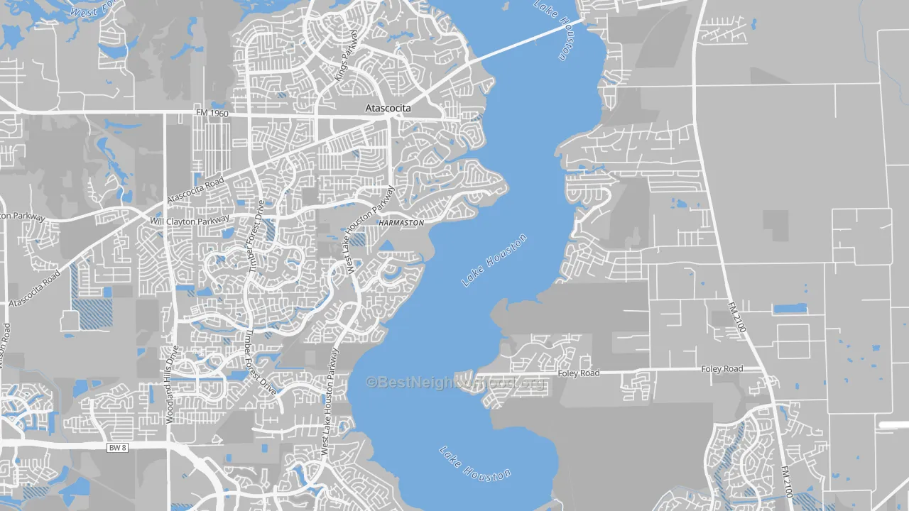 Transit Grade map of Lake Houston, Houston, TX