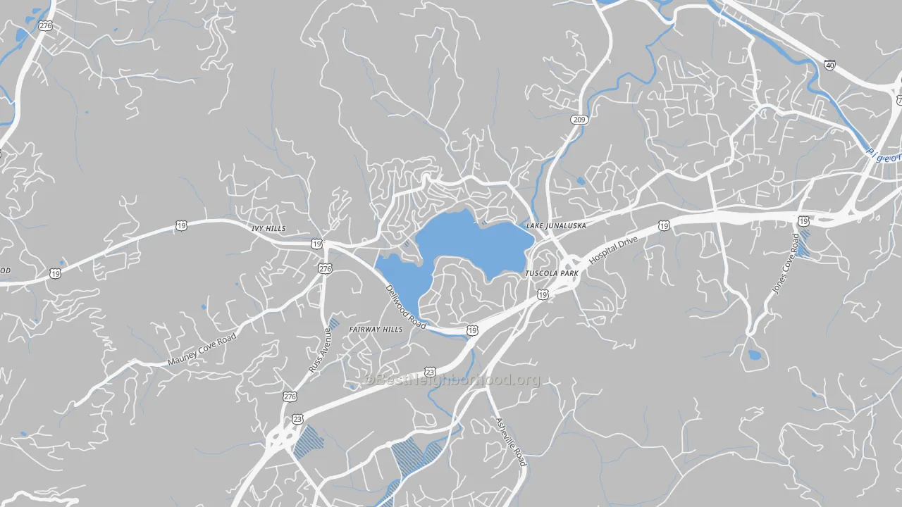 Transit Grade map of Lake Junaluska, NC