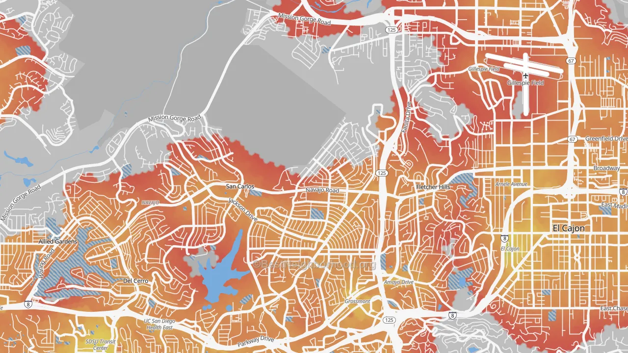 Transit Grade map of Lake Murray, San Diego, CA