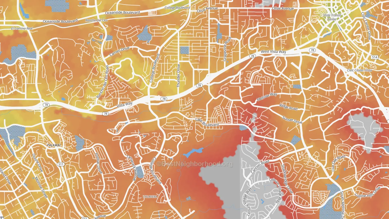 Transit Grade map of Lake, Oceanside, CA