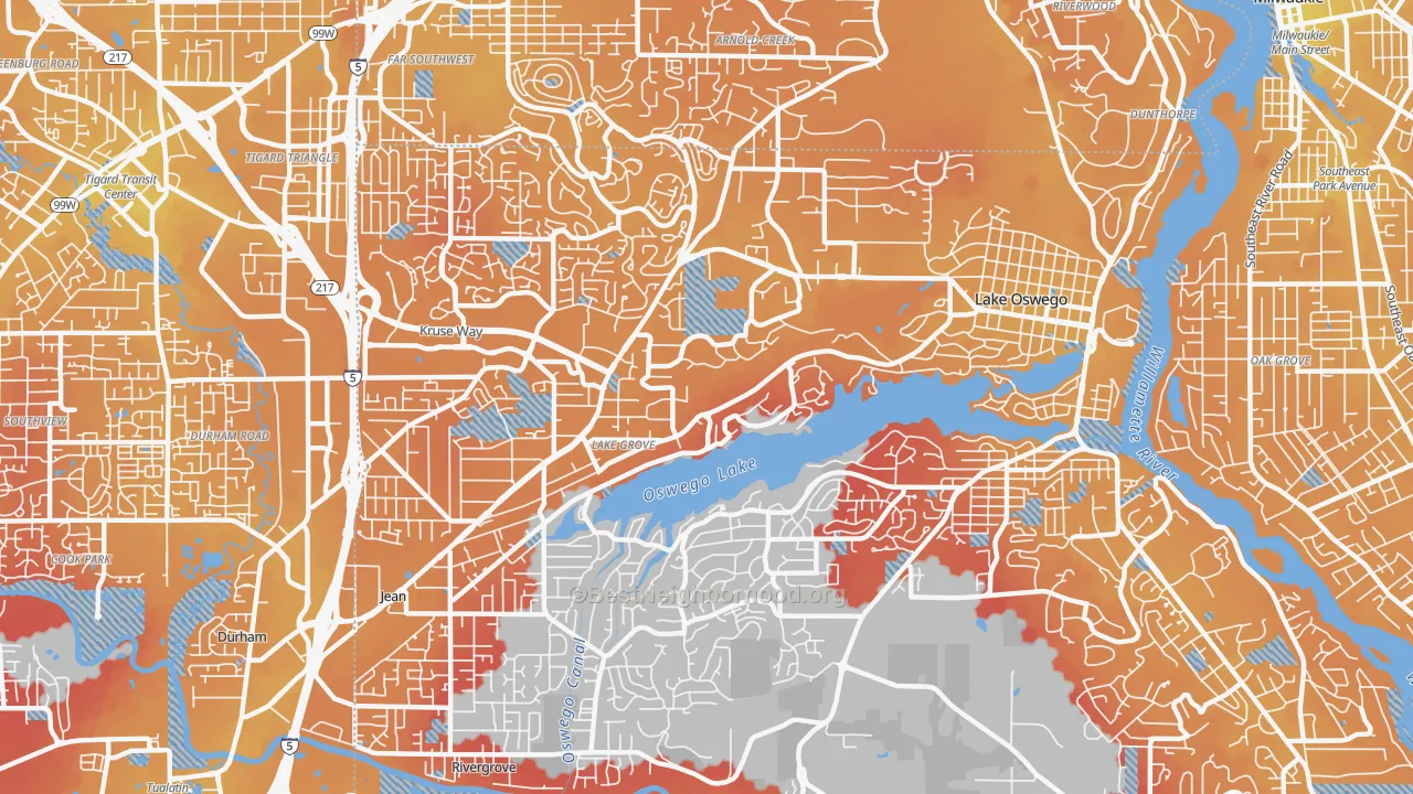 Transit Grade map of Lake Oswego, OR