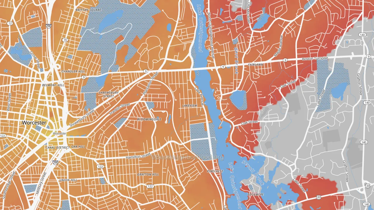 Transit Grade map of Lake Park, Worcester, MA