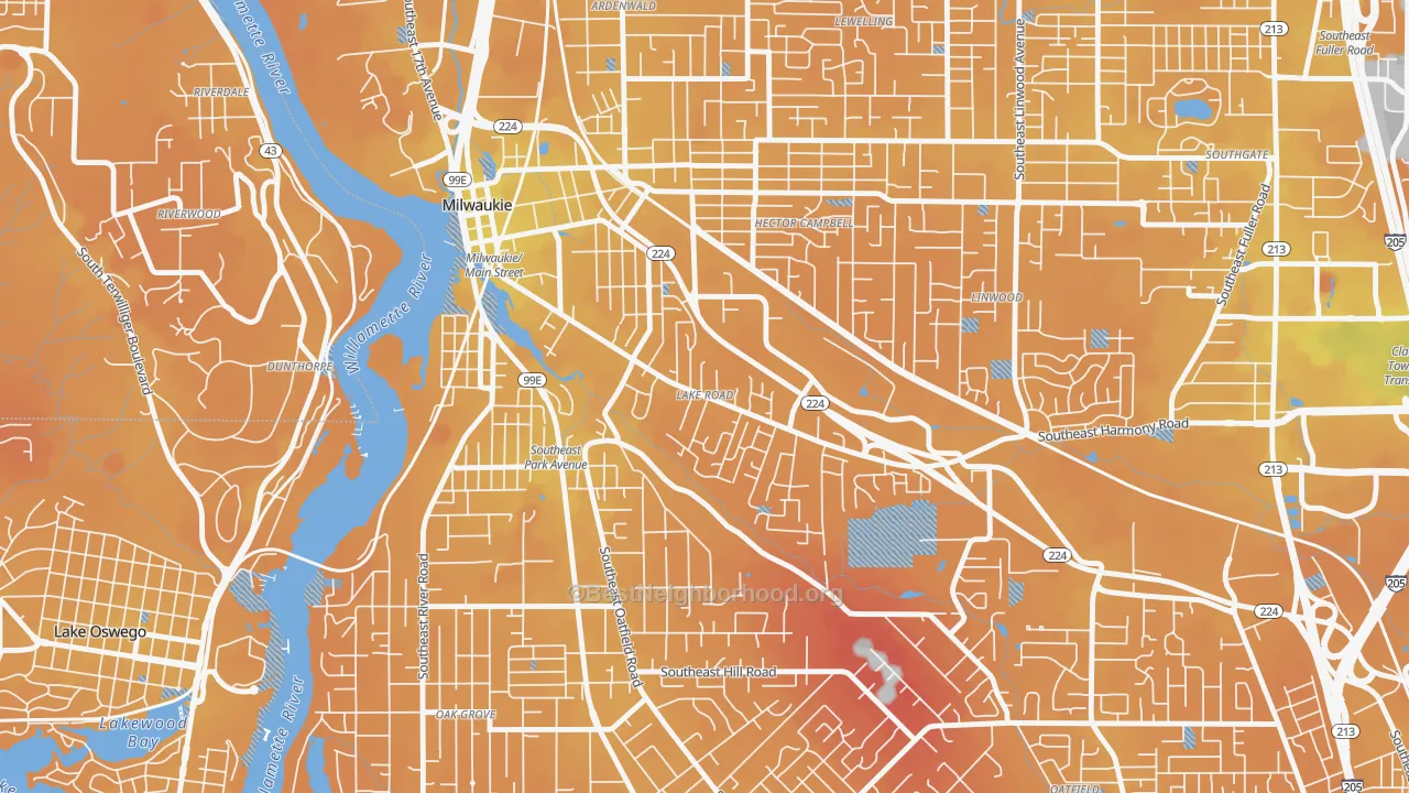 Transit Grade map of Lake Road, Milwaukie, OR