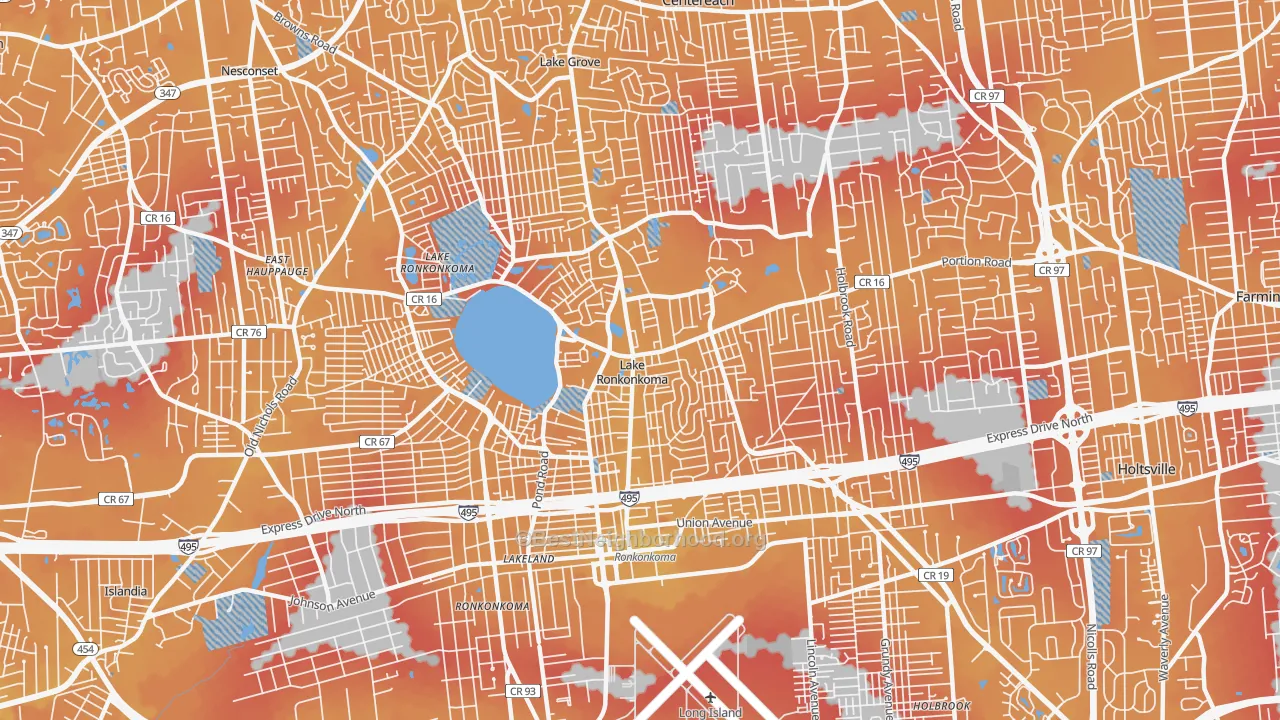 Transit Grade map of Lake Ronkonkoma, NY