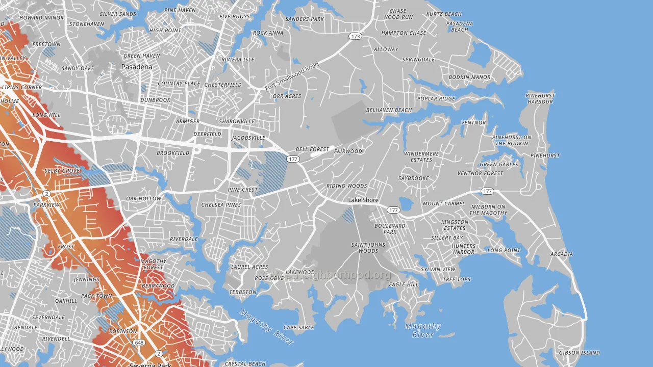 Transit Grade map of Lake Shore, MD