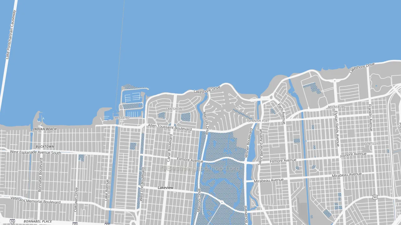 Transit Grade map of Lake Shore, New Orleans, LA
