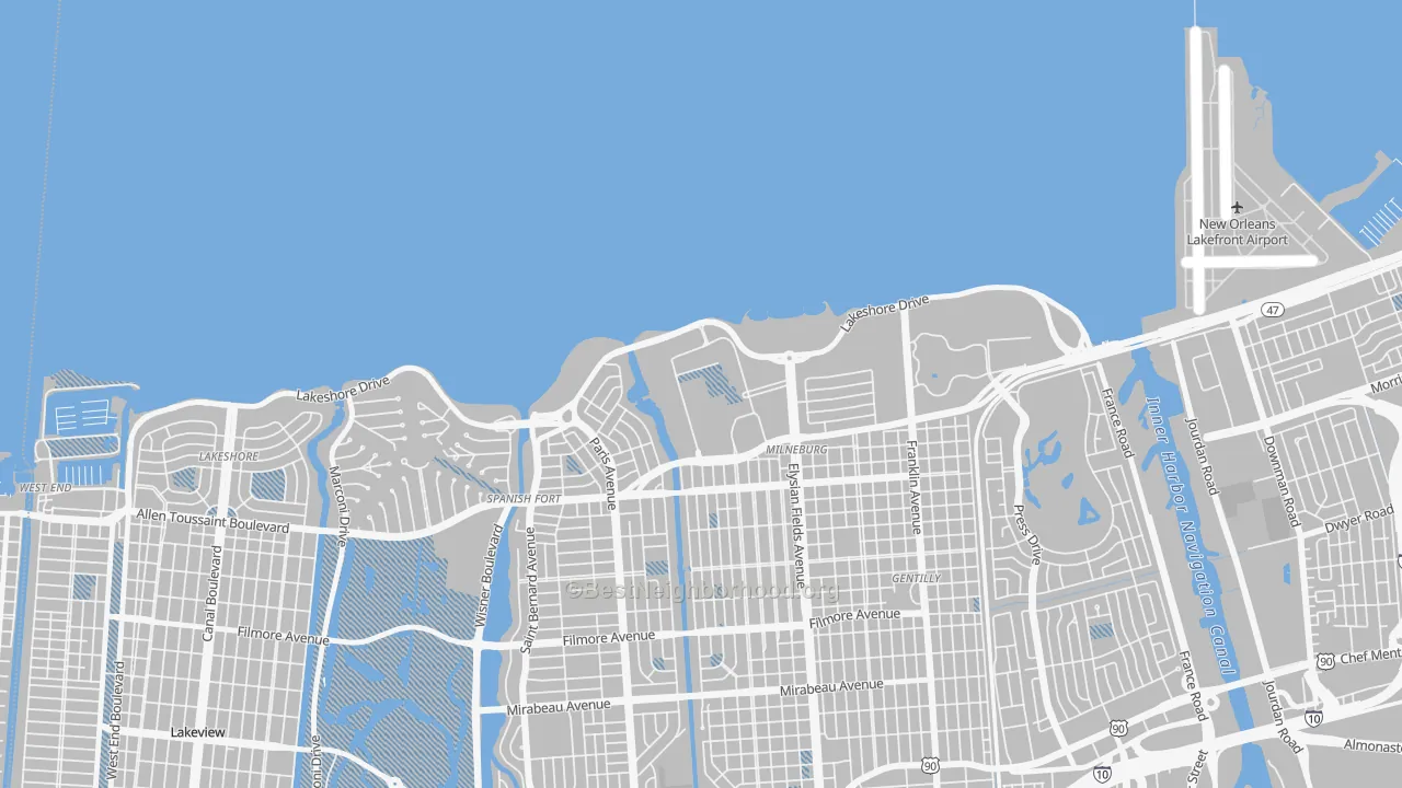 Transit Grade map of Lake Terrace and Oaks, New Orleans, LA