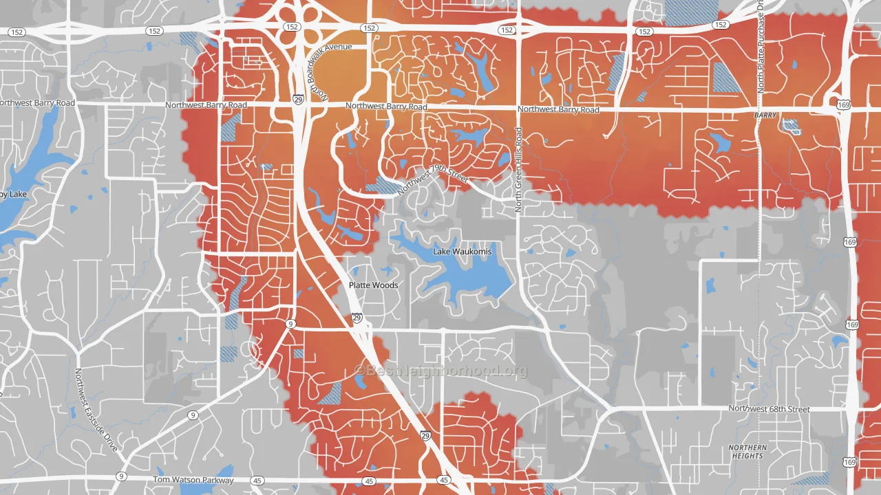 Transit Grade map of Lake Waukomis, MO