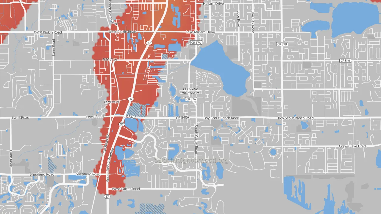 Transit Grade map of Lakeland Highlands, FL