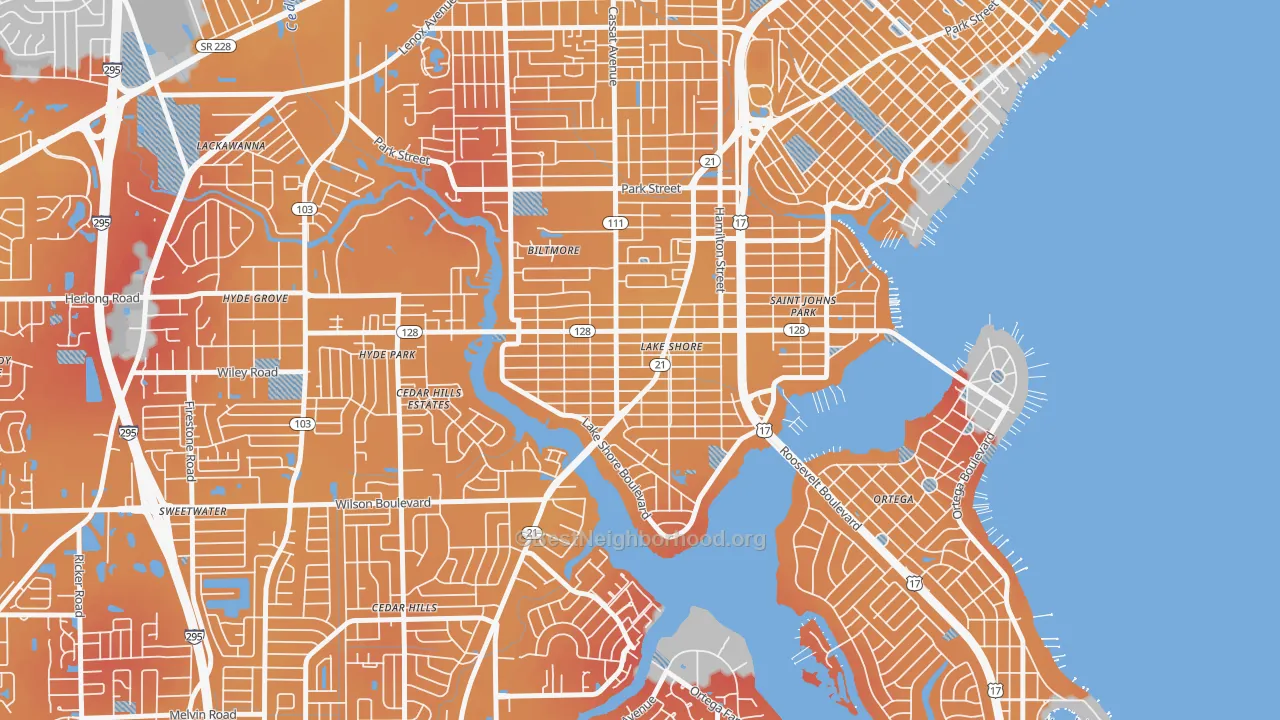 Transit Grade map of Lakeshore, Jacksonville, FL