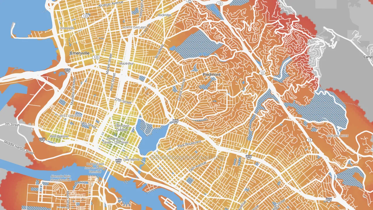 Transit Grade map of Lakeshore-Oakland, Oakland, CA