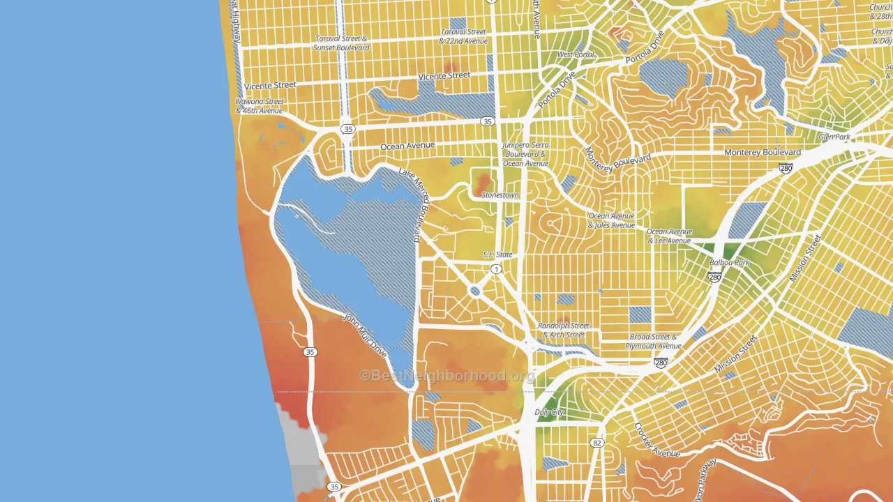 Transit Grade map of Lakeshore, San Francisco, CA