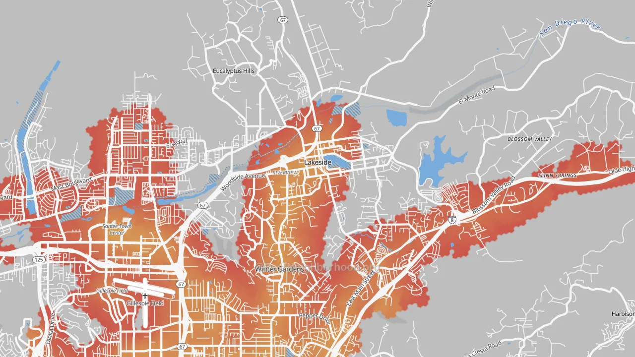 Transit Grade map of Lakeside, CA