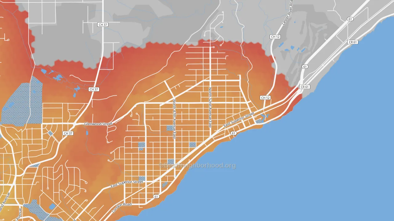 Transit Grade map of Lakeside-Lester Park, Duluth, MN