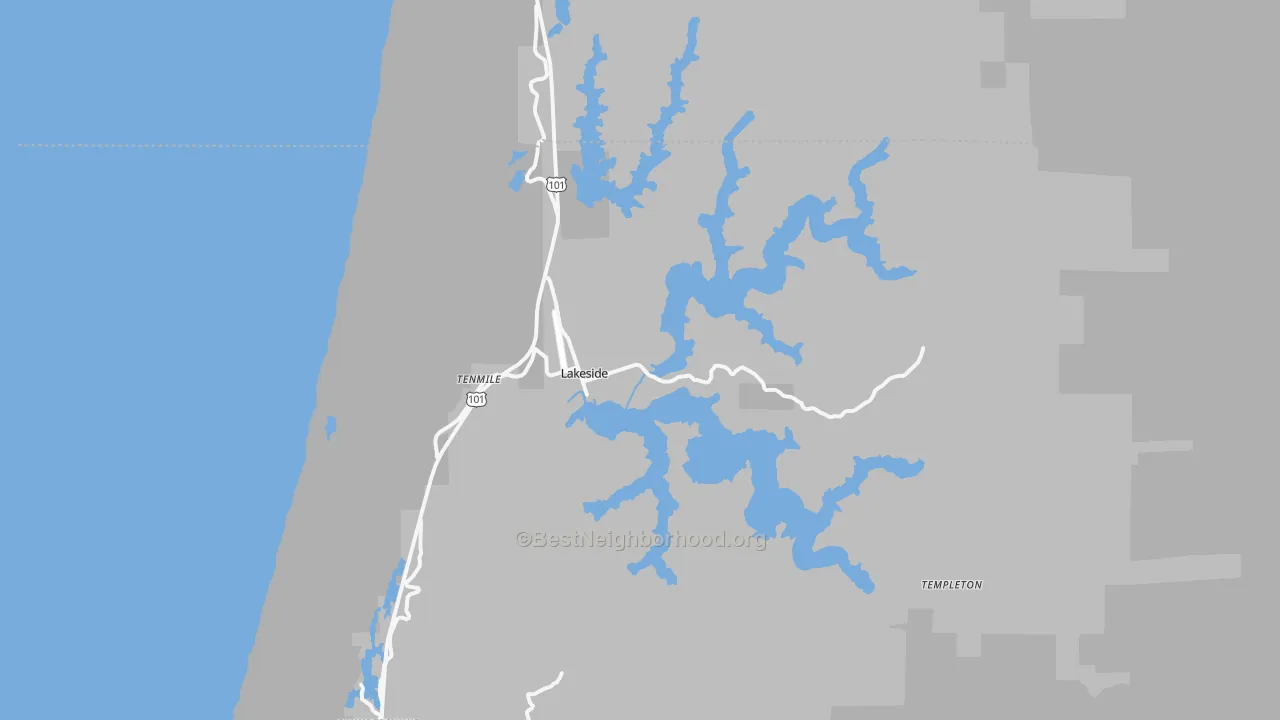 Transit Grade map of Lakeside, OR