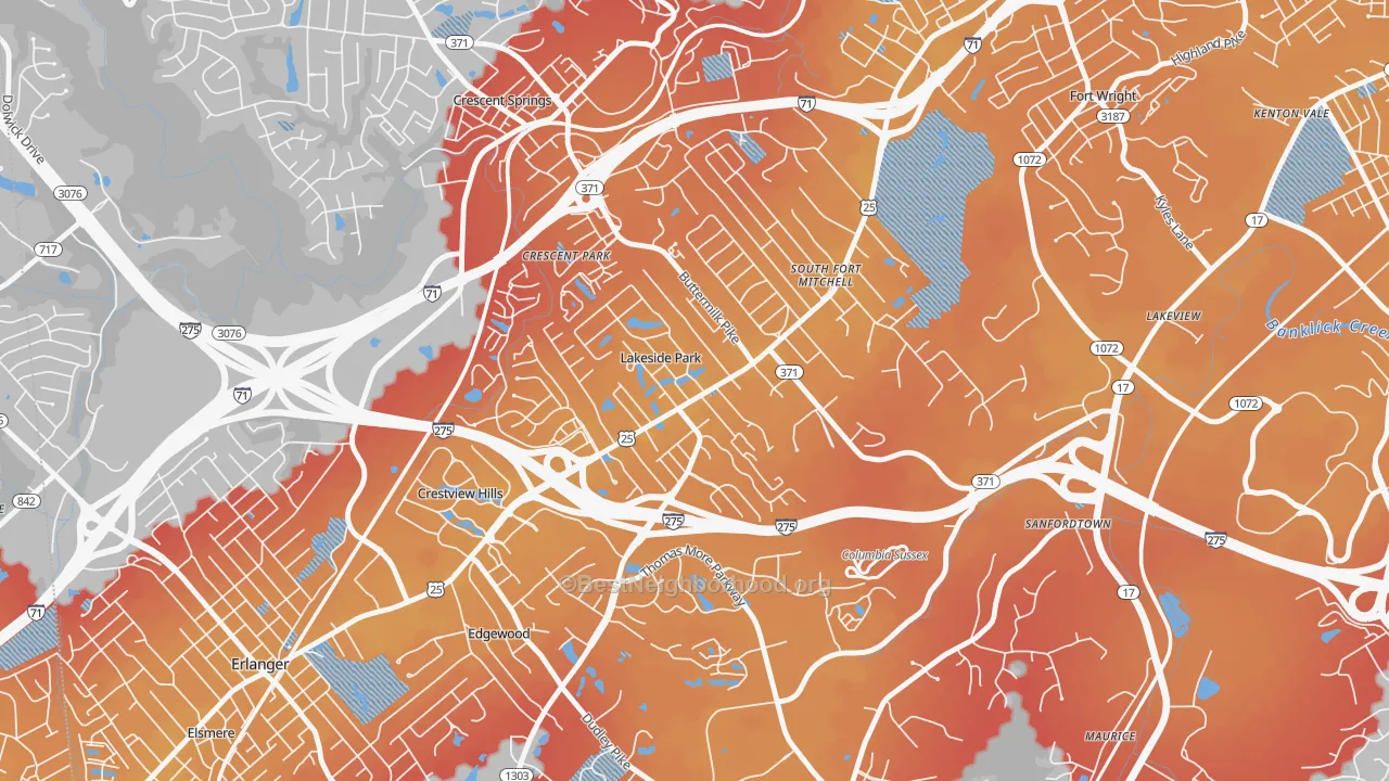 Transit Grade map of Lakeside Park, KY