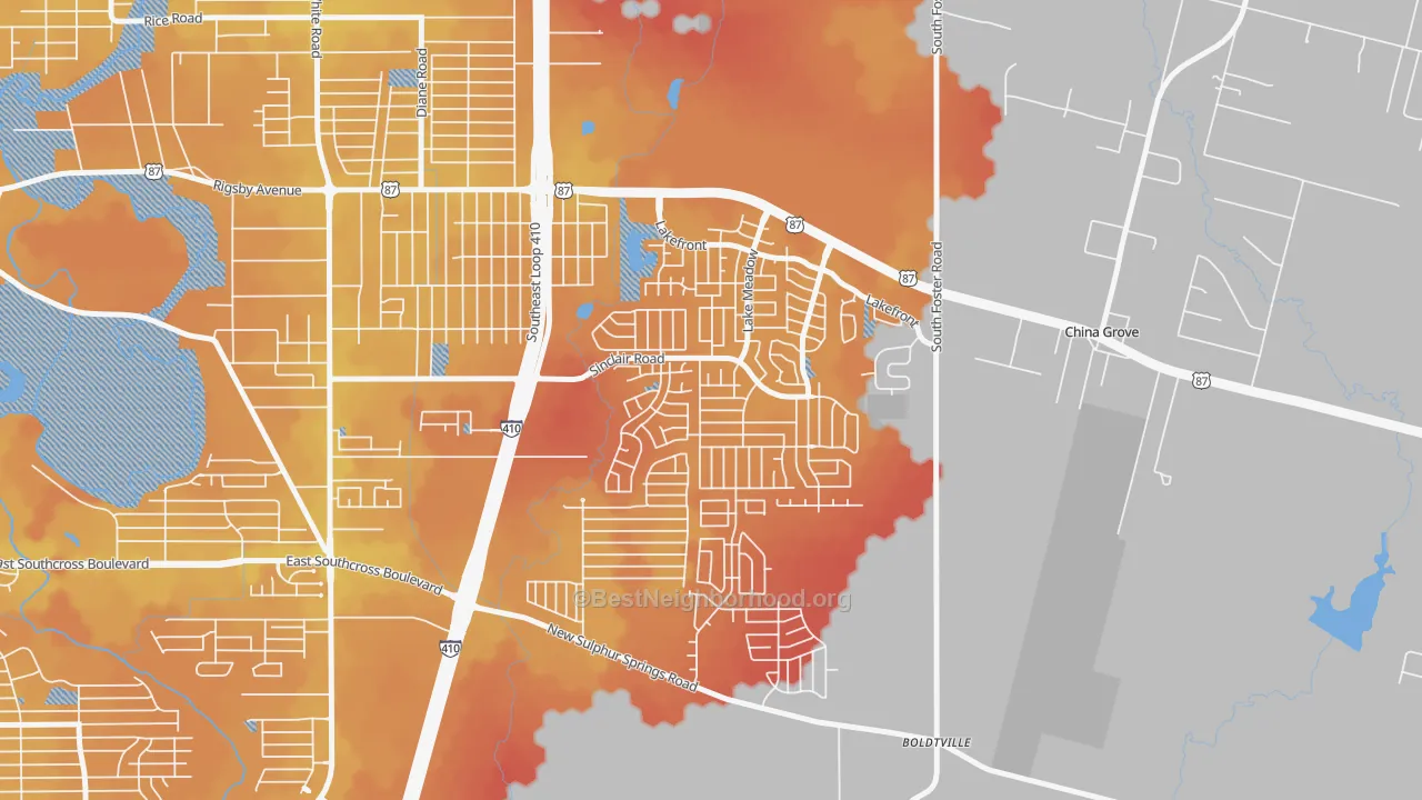 Transit Grade map of Lakeside, San Antonio, TX