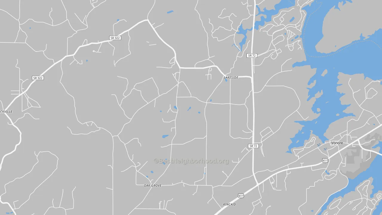 Transit Grade map of Lakeside, TN