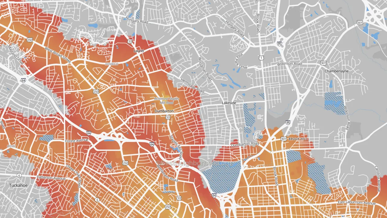 Transit Grade map of Lakeside, VA