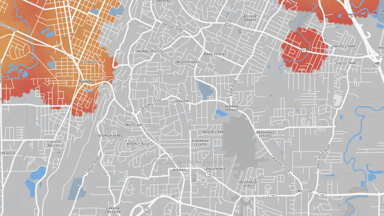 Transit Grade map of Lakeview, GA
