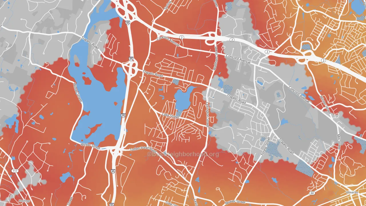 Transit Grade map of Lakeview, Waltham, MA