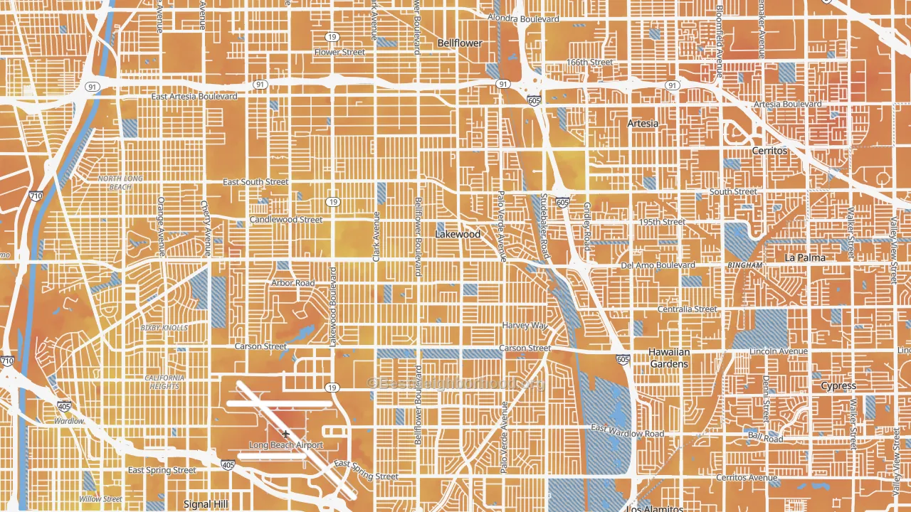 Transit Grade map of Lakewood, CA
