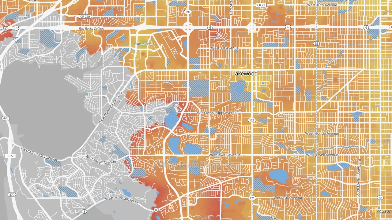 Transit Grade map of Lakewood, CO