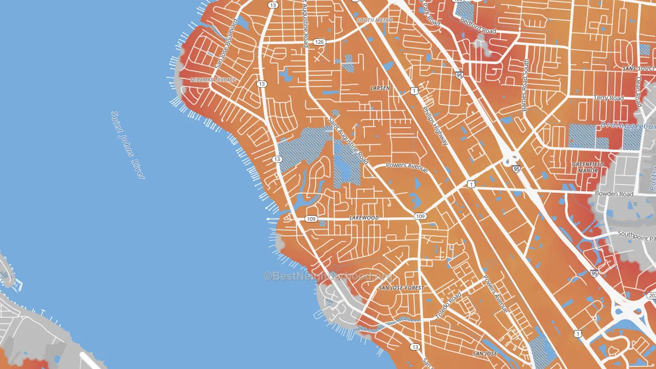Transit Grade map of Lakewood, Jacksonville, FL