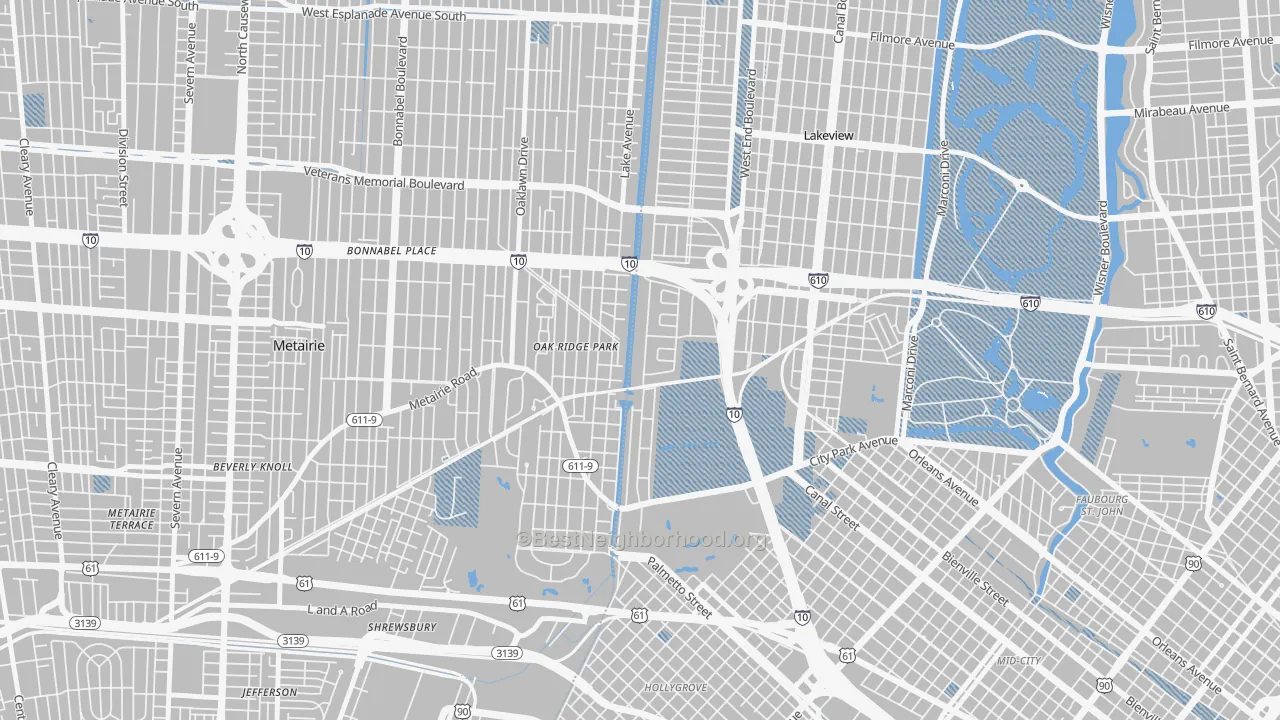 Transit Grade map of Lakewood, New Orleans, LA