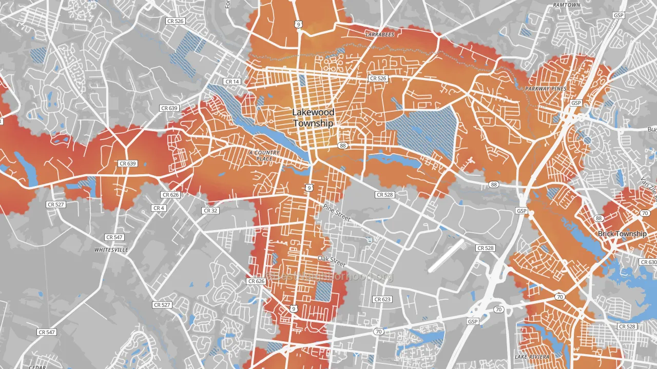 Transit Grade map of Lakewood, NJ